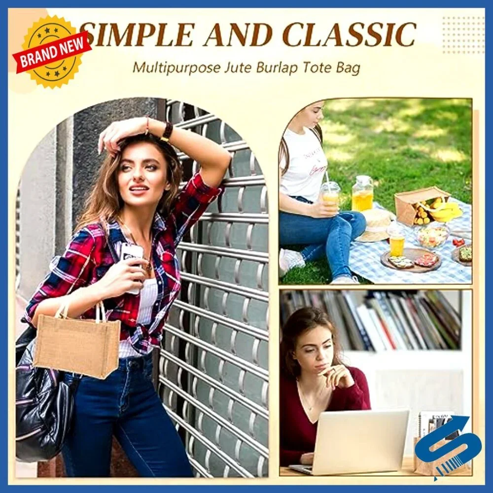 Reusable Jute Tote Bags Mini Waterproof Canvas DIY Wedding Beach Gift Set